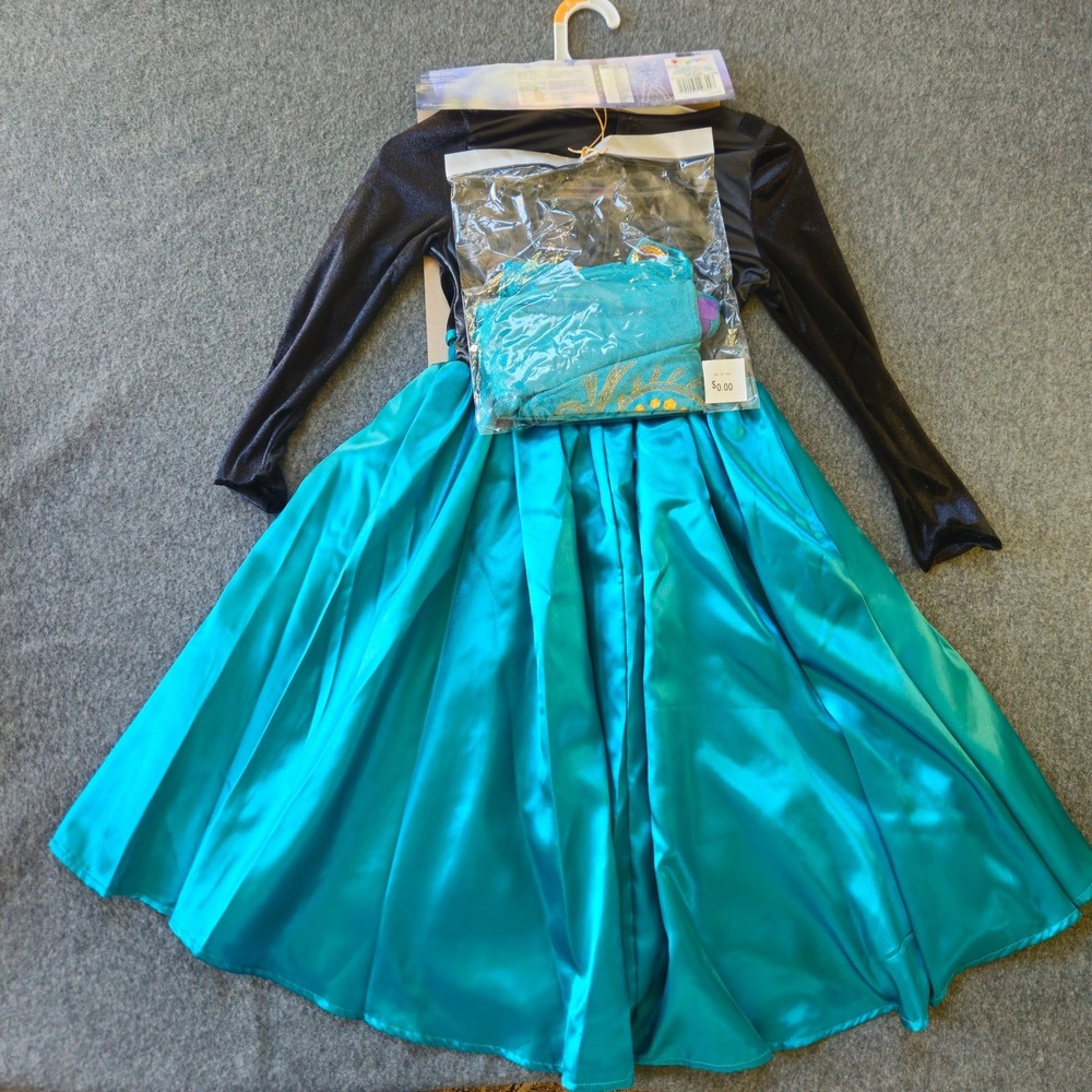 New! Disney Queen Anna Deluxe Costume Kids S/P 4-6X Teal Black Frozen Halloween - Picture 2 of 7